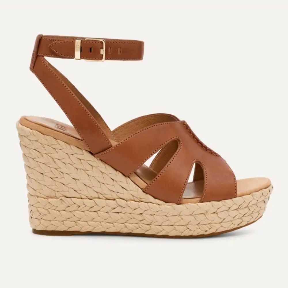 Sz 5 Uggs Careena Brown Wedge Leather Sandals Clogs High Strap Nordstrom Rei